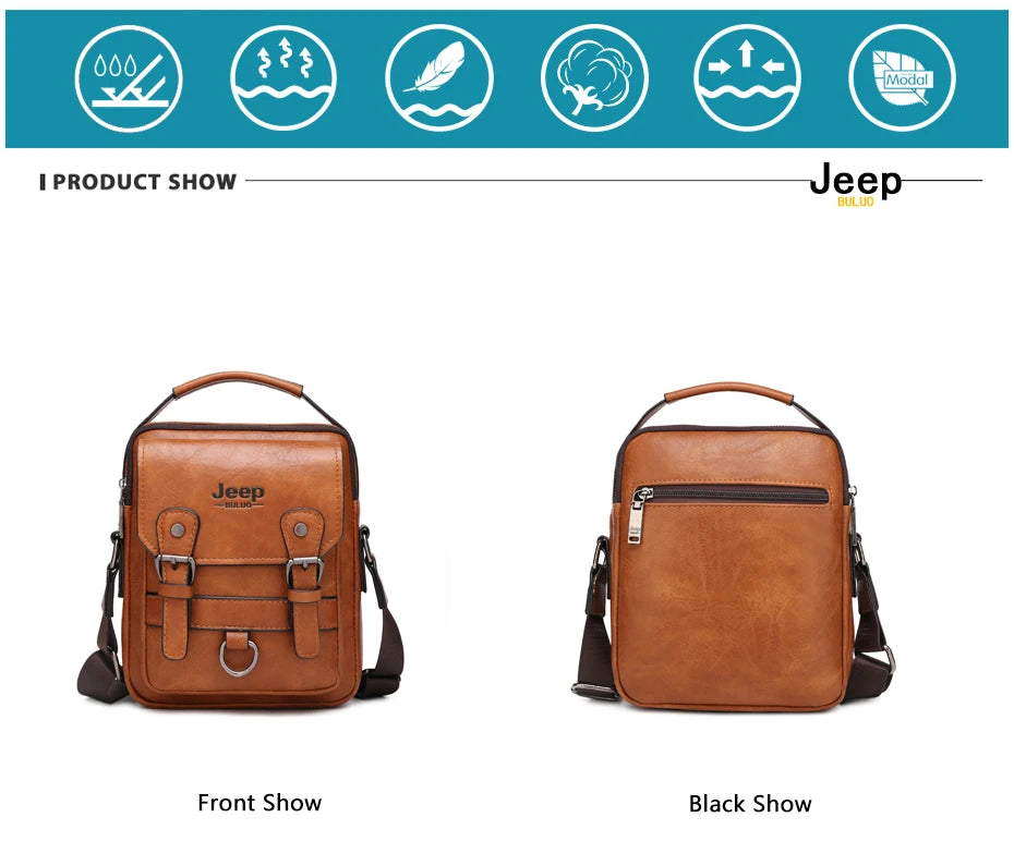 JEEP BULUO Multi-function Business Handbags Men New Man's Shoulder Bag Large Capacity Leather Messenger Bag Crossbody Big Brand