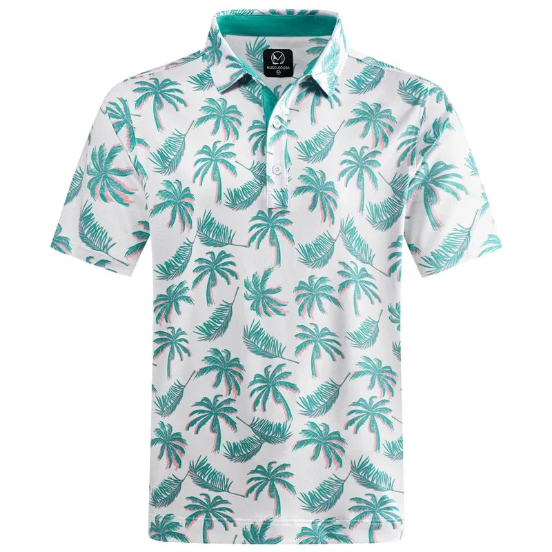 Hawaiian Plants Polo Shirt Man Summer 3D Print Leaves Flower Short Sleeve Golf Polo Shirts Oversized Street Tops T-Shirt Clothes