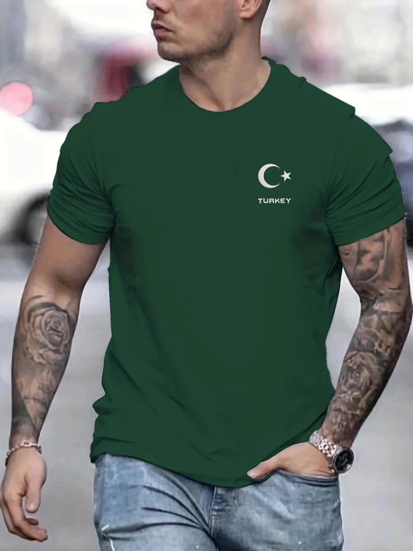 2024 Men's 100% Pure Cotton Short Sleeved T-shirt, Round Neck Top, Letter Pattern Print, Comfortable, Casual, Summer, Loose Size