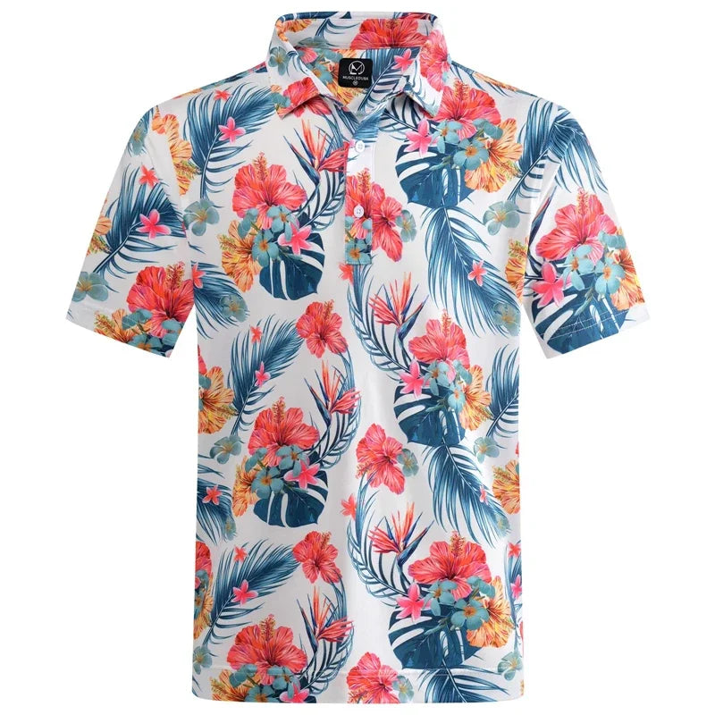 Hawaiian Plants Polo Shirt Man Summer 3D Print Leaves Flower Short Sleeve Golf Polo Shirts Oversized Street Tops T-Shirt Clothes