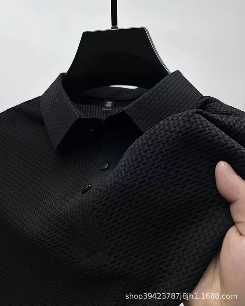 New style ice silk jacquard polo shirt short sleeve summer men's t-shirt casual business fashion stand collar t-shirt men