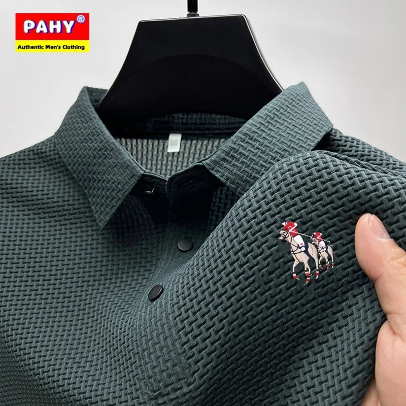 New style ice silk jacquard polo shirt short sleeve summer men's t-shirt casual business fashion stand collar t-shirt men