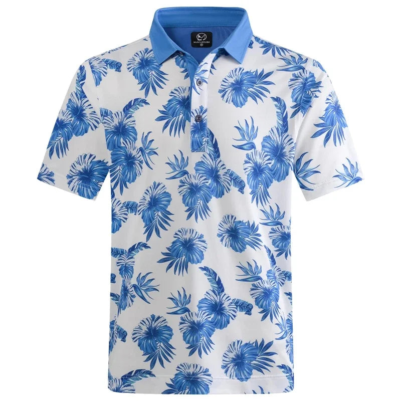 Hawaiian Plants Polo Shirt Man Summer 3D Print Leaves Flower Short Sleeve Golf Polo Shirts Oversized Street Tops T-Shirt Clothes