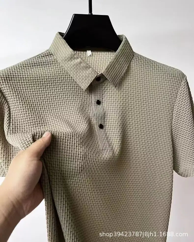 New style ice silk jacquard polo shirt short sleeve summer men's t-shirt casual business fashion stand collar t-shirt men