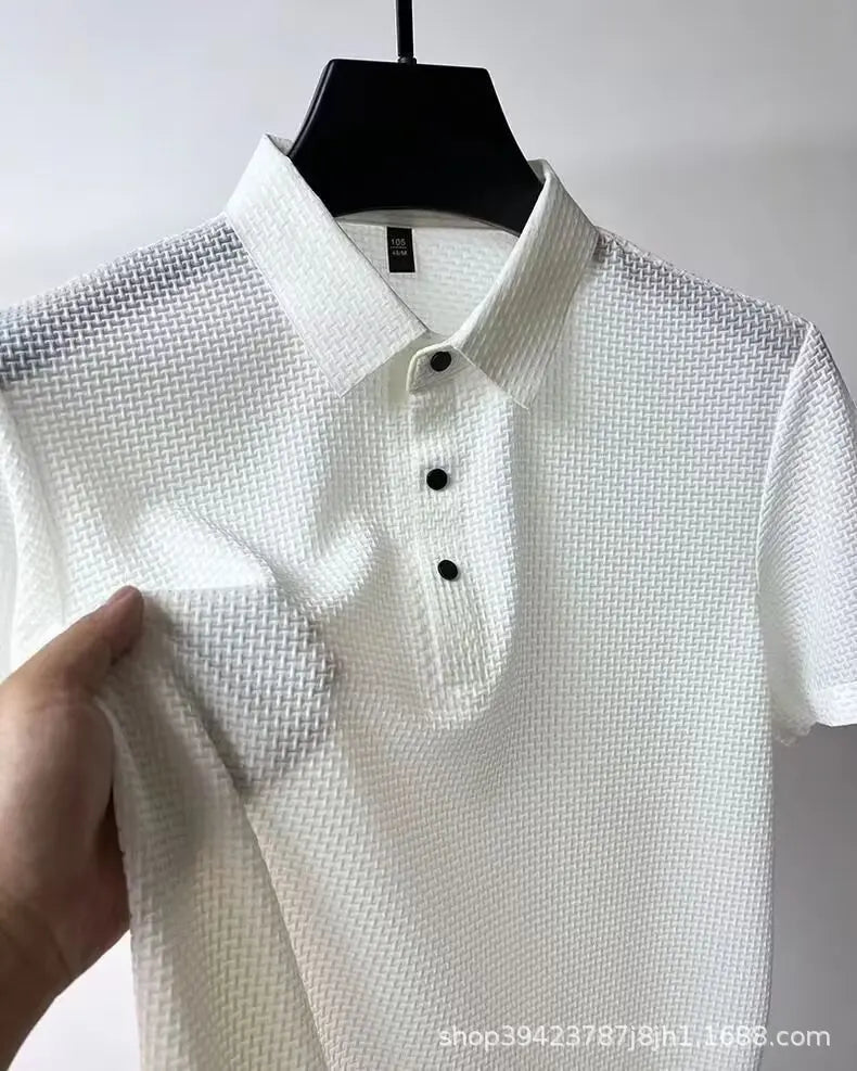 New style ice silk jacquard polo shirt short sleeve summer men's t-shirt casual business fashion stand collar t-shirt men