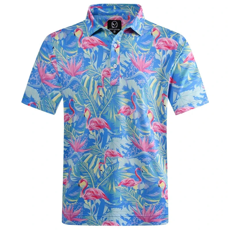 Hawaiian Plants Polo Shirt Man Summer 3D Print Leaves Flower Short Sleeve Golf Polo Shirts Oversized Street Tops T-Shirt Clothes