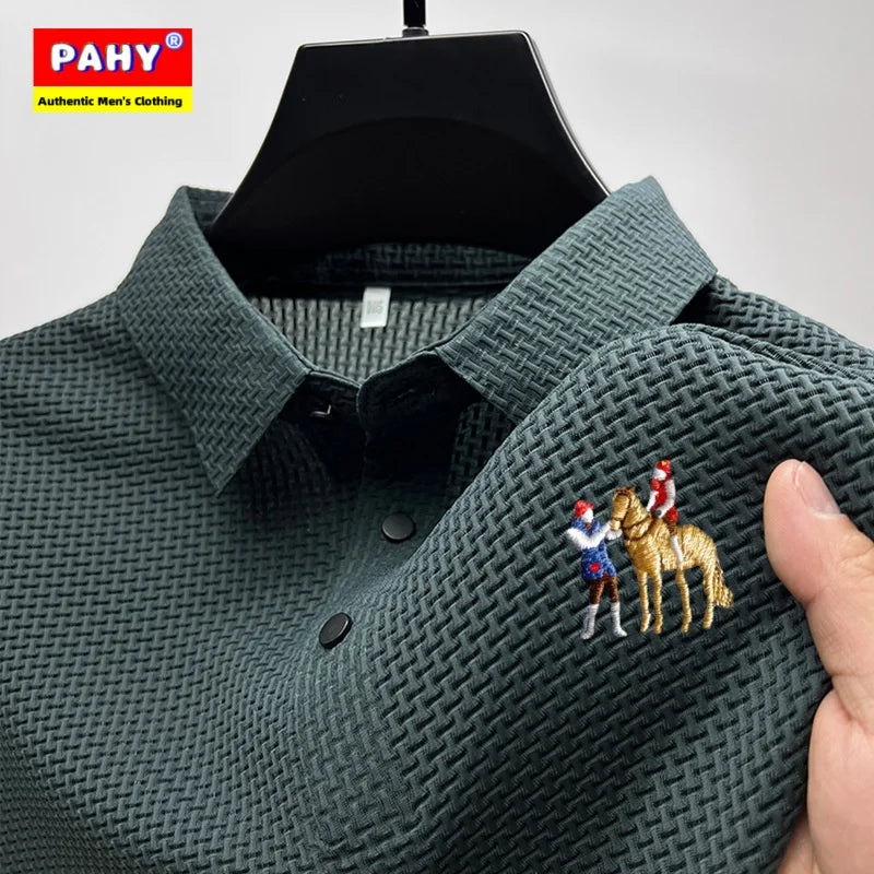 New style ice silk jacquard polo shirt short sleeve summer men's t-shirt casual business fashion stand collar t-shirt men