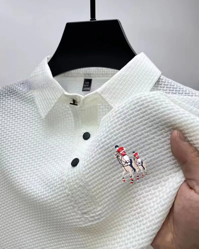 New style ice silk jacquard polo shirt short sleeve summer men's t-shirt casual business fashion stand collar t-shirt men