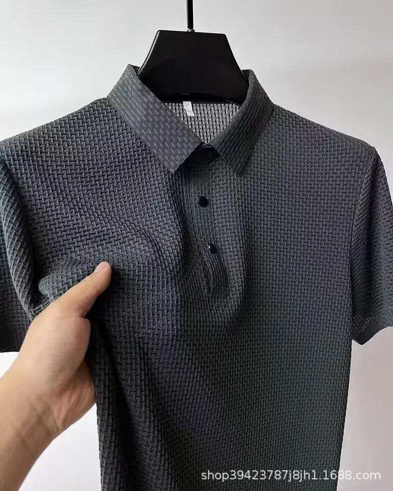 New style ice silk jacquard polo shirt short sleeve summer men's t-shirt casual business fashion stand collar t-shirt men